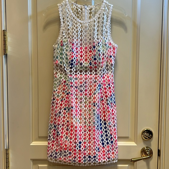 Lilly Pulitzer Dee Shift Dress Resort White Geo Lattice Lace Size 0 - Picture 3 of 3
